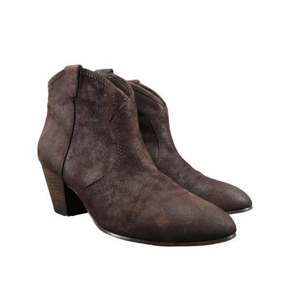 Ash Shoes Womens 40 Bootie Classic Leather Block Heel Pull On Jalouse Distressed - Picture 1 of 14